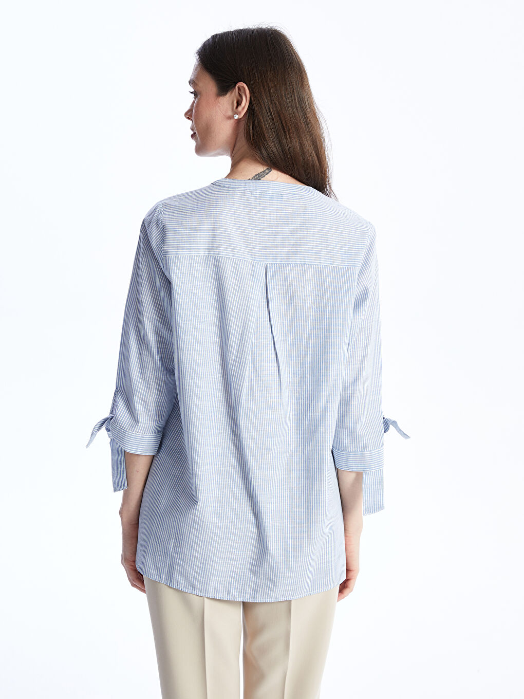 LCW Grace Notch Neck Striped Women's Shirt -S4BA62Z8-LEN