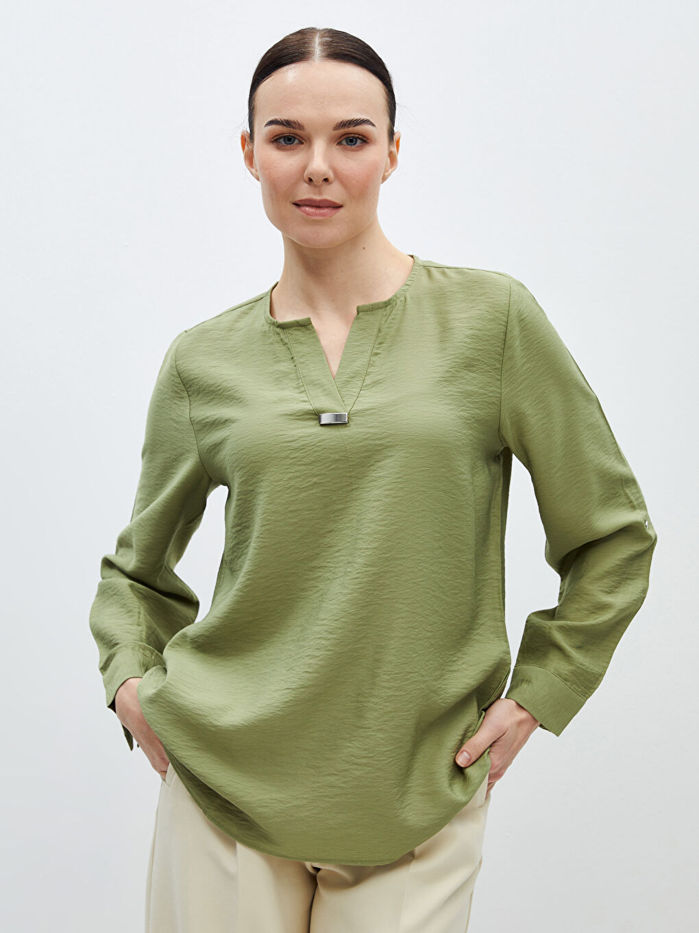 Turtleneck Straight Long Sleeve Women Blouse -S4BA63Z8-HBV