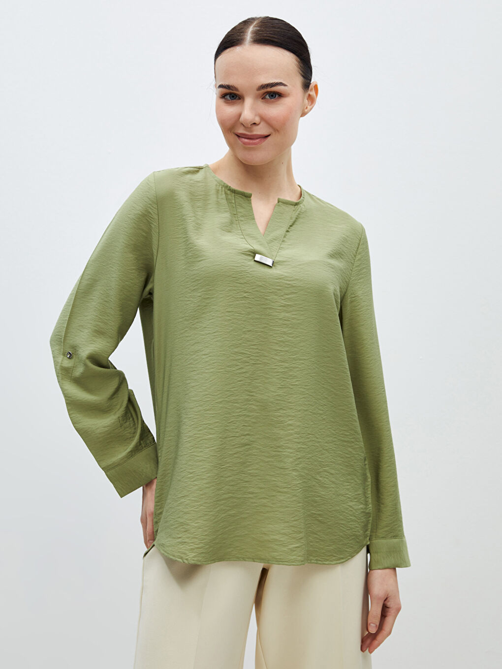 Turtleneck Straight Long Sleeve Women Blouse -S4BA63Z8-HBV