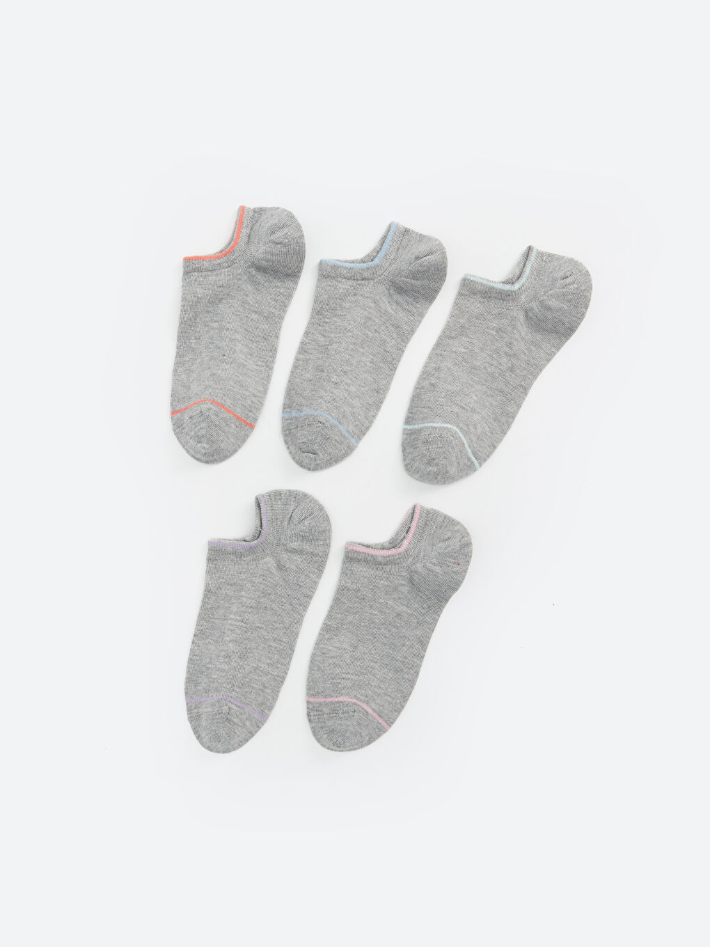 Gri Kadın Düz Patik Çorap 5'li