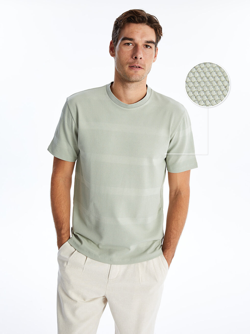 Crew Neck Short Sleeve Men's Textured T-Shirt -S4BB58Z8-F0S