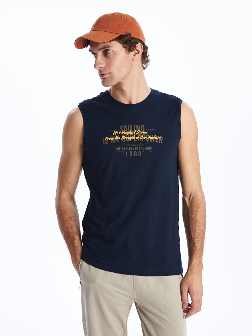 Crew Neck Printed Combed Cotton Men's Sleeveless T-Shirt -S4BB69Z8-DWP