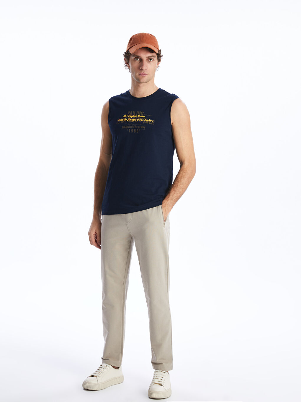 Crew Neck Printed Combed Cotton Men's Sleeveless T-Shirt -S4BB69Z8-DWP