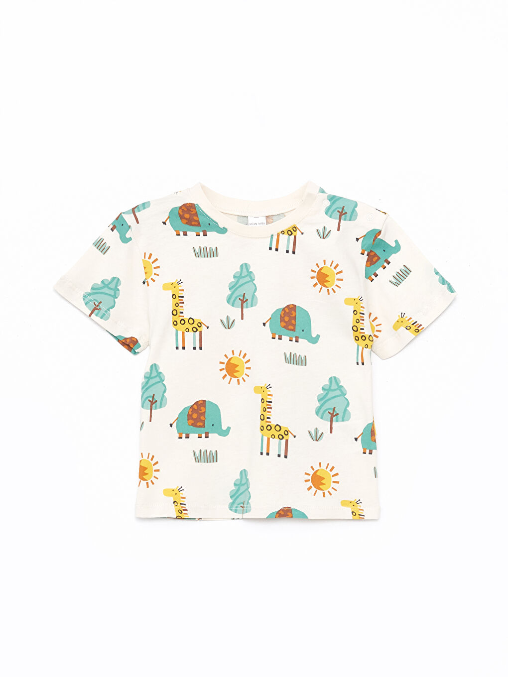 Bej Bisiklet Yaka Kısa Kollu Baskılı Erkek Bebek Tişört