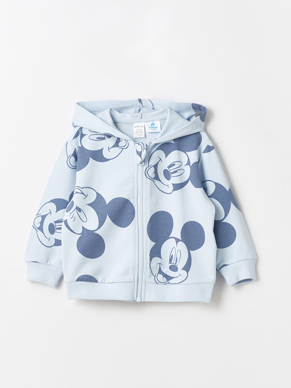 Mavi Kapüşonlu Mickey Mouse Erkek Bebek Fermuarlı Sweatshirt