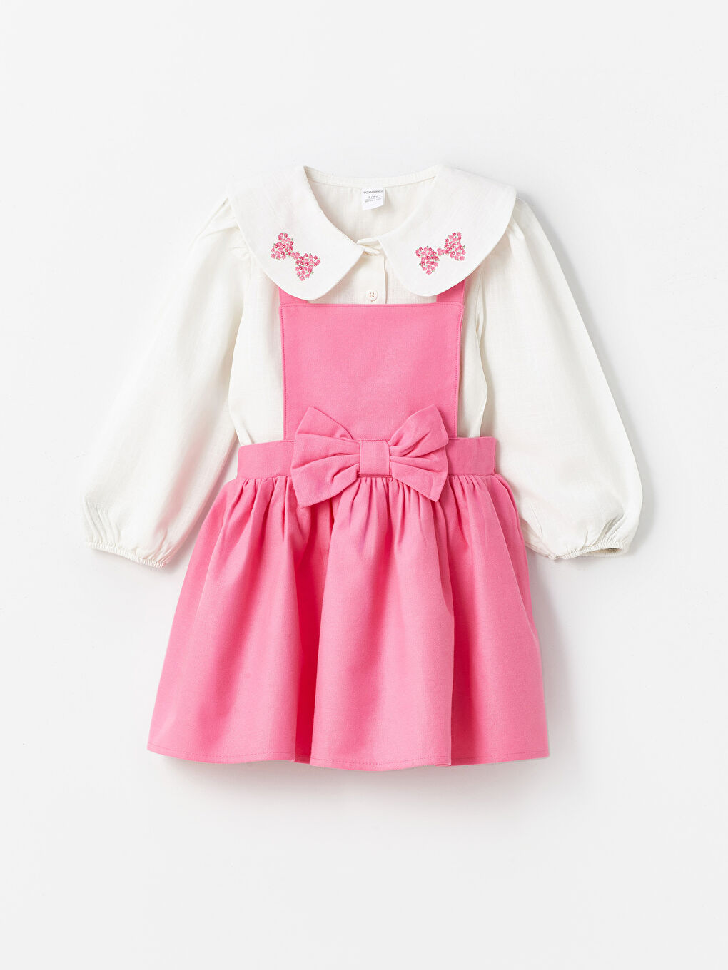 Peter Pan Collar Long Sleeve Baby Girls' Blouse and Pinafore Dress 2 Pack Set