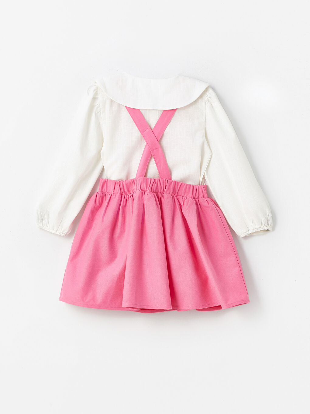 Peter Pan Collar Long Sleeve Baby Girls' Blouse and Pinafore Dress 2 Pack Set-2