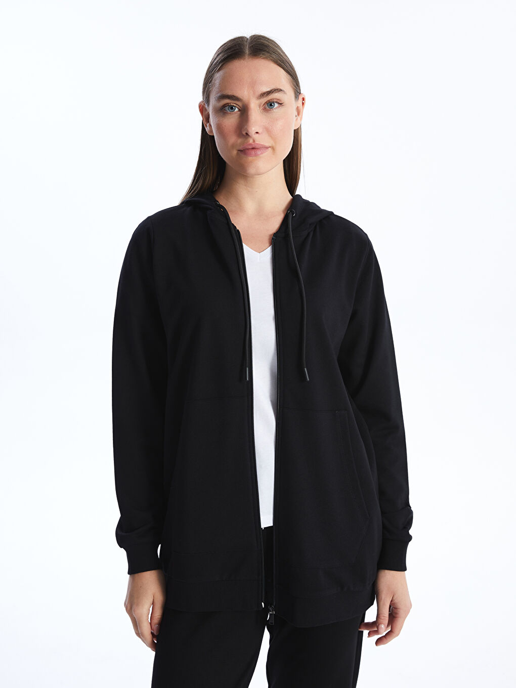 Hooded Plain Long Sleeve Women's Zip-Up Sweatshirt -S4BD11Z8-CVL