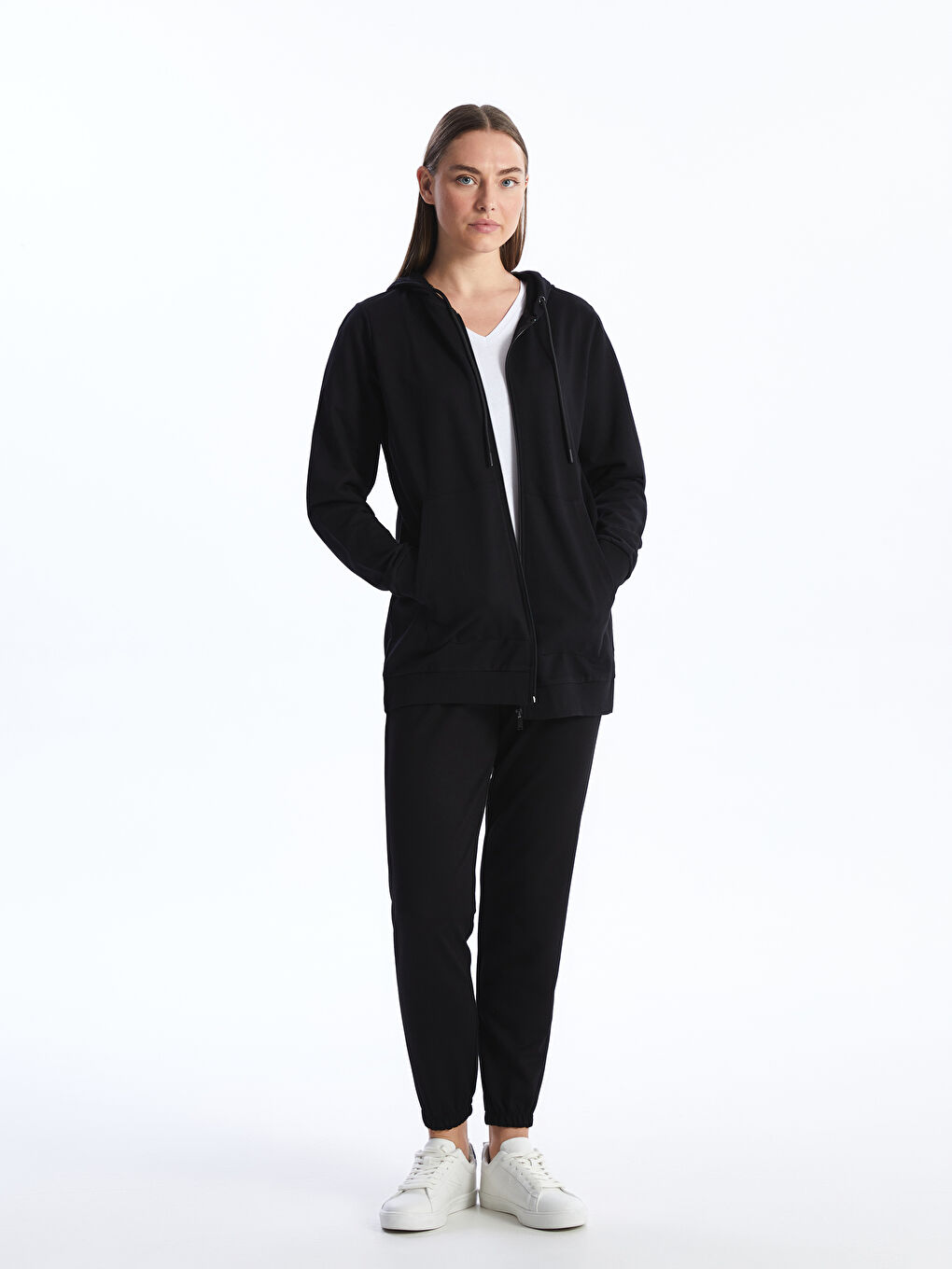 Hooded Plain Long Sleeve Women's Zip-Up Sweatshirt -S4BD11Z8-CVL