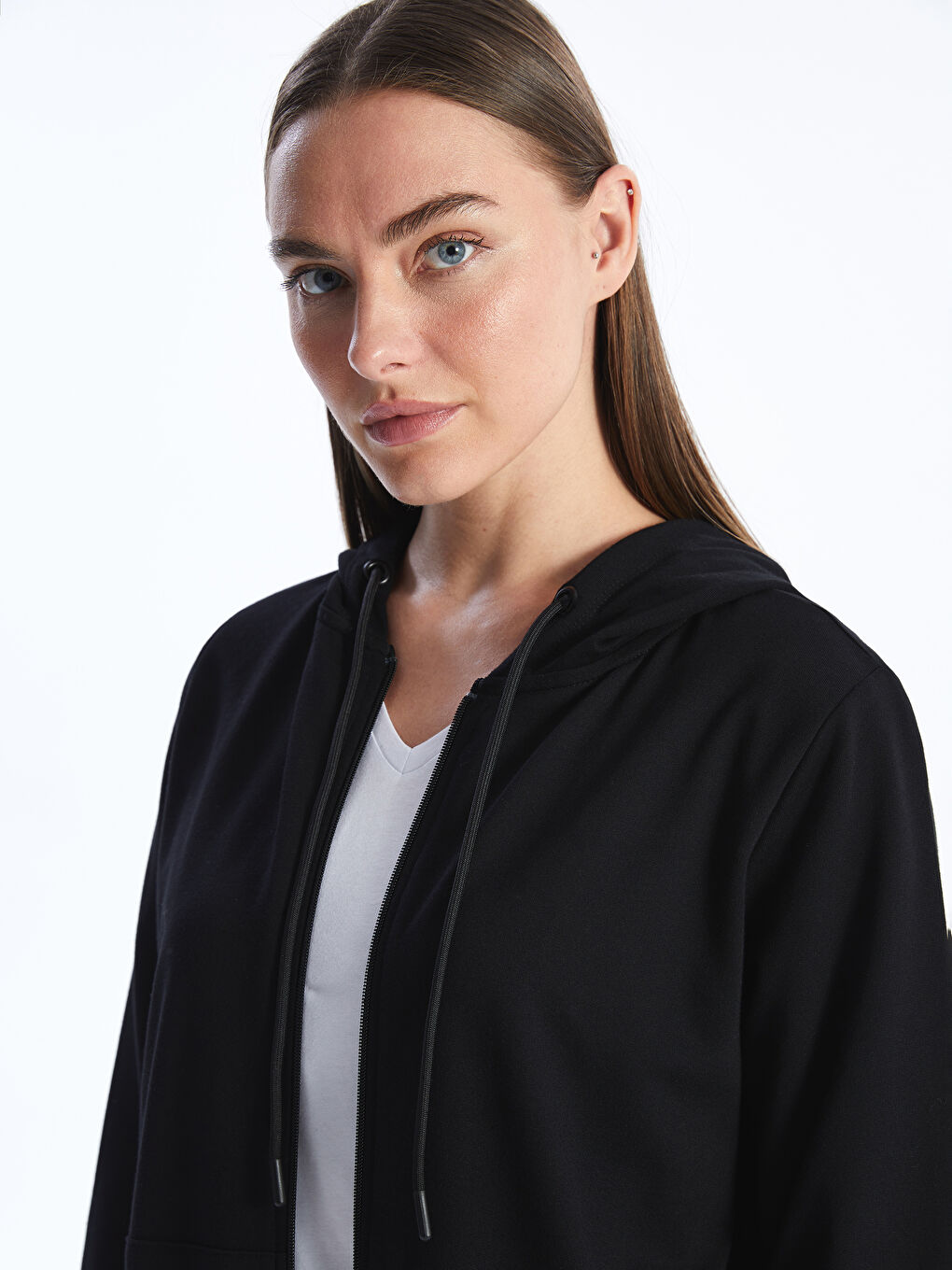 Hooded Plain Long Sleeve Women's Zip-Up Sweatshirt -S4BD11Z8-CVL