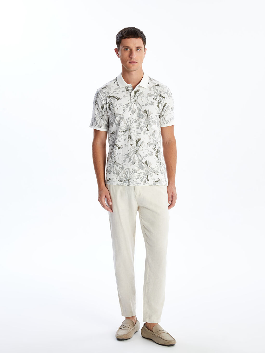 Polo Neck Short Sleeve Patterned Pique Men's T-Shirt-1