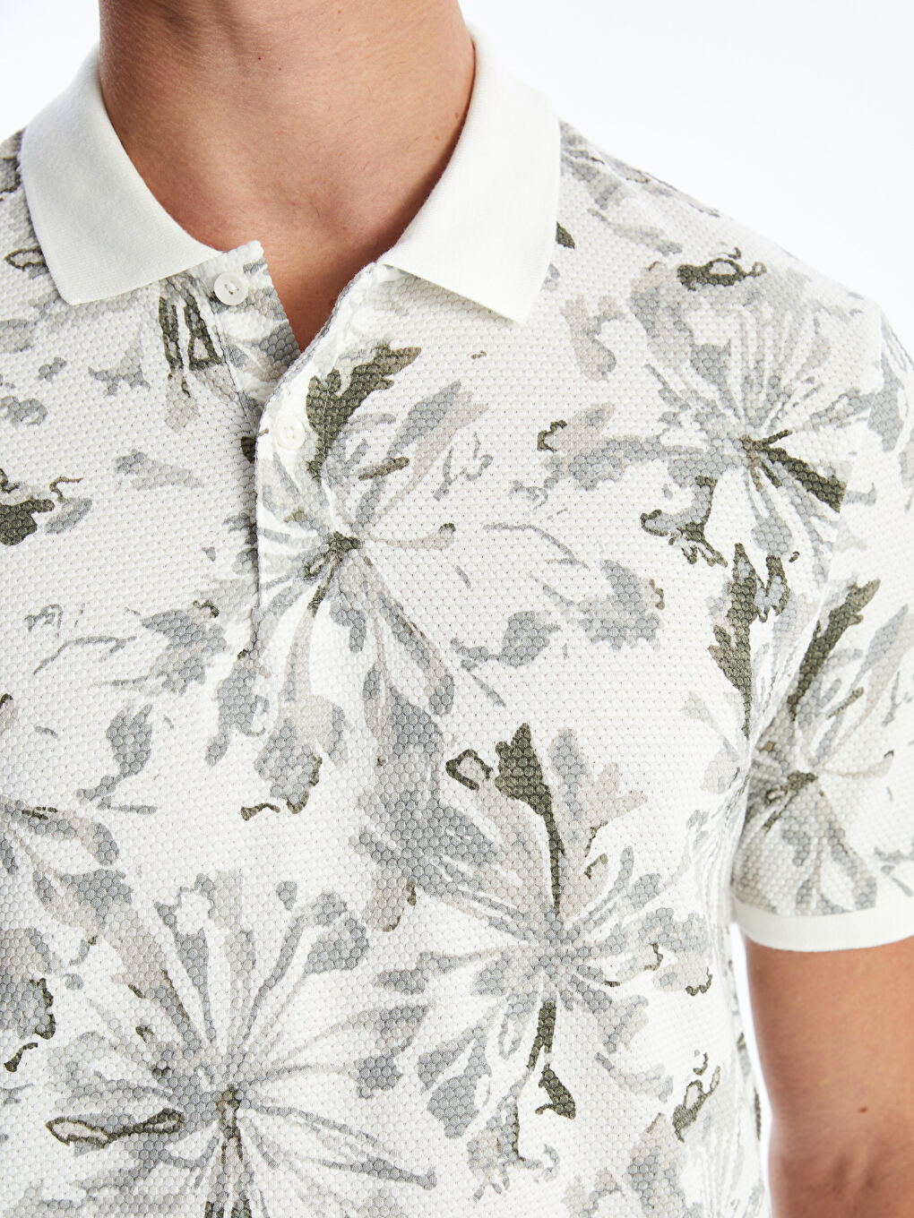 Polo Neck Short Sleeve Patterned Pique Men's T-Shirt-2