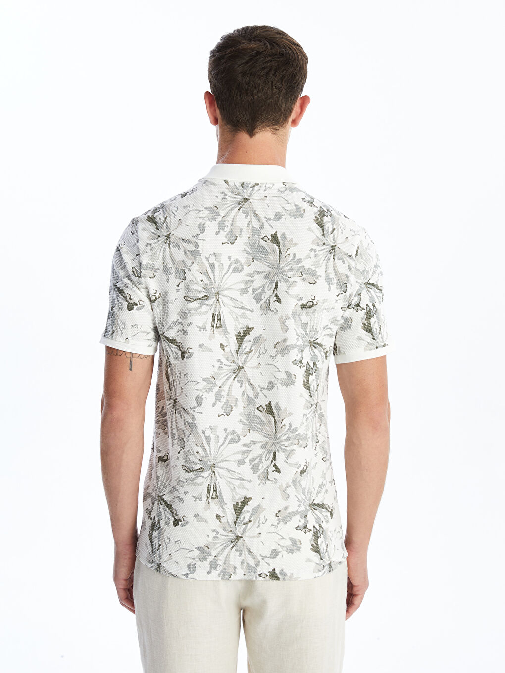 Polo Neck Short Sleeve Patterned Pique Men's T-Shirt-3