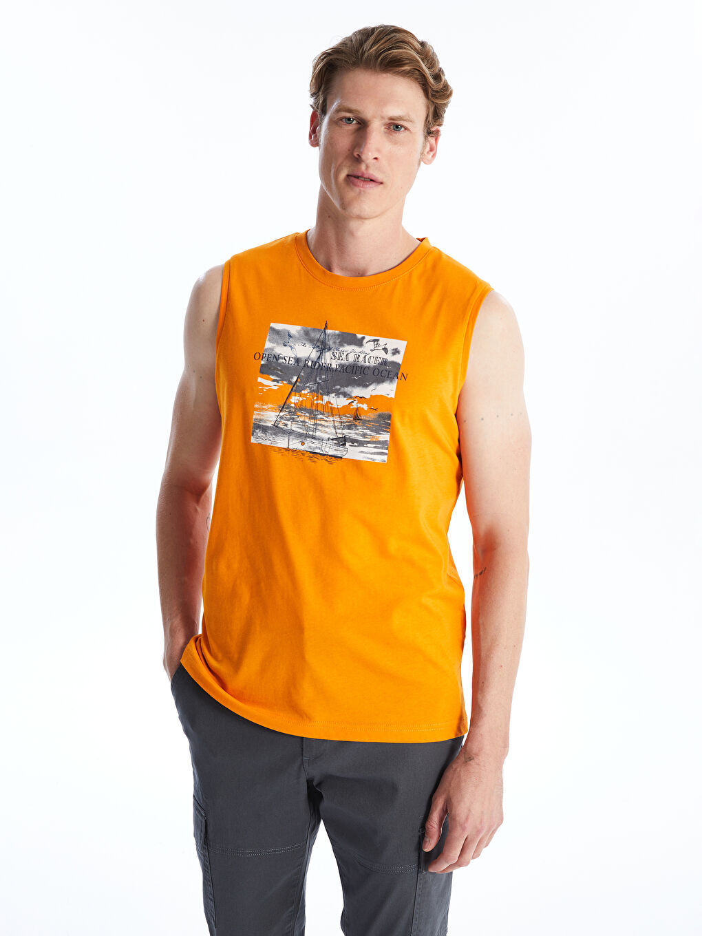 Crew Neck Printed Men's Sleeveless T-Shirt -S4BD18Z8-FFP
