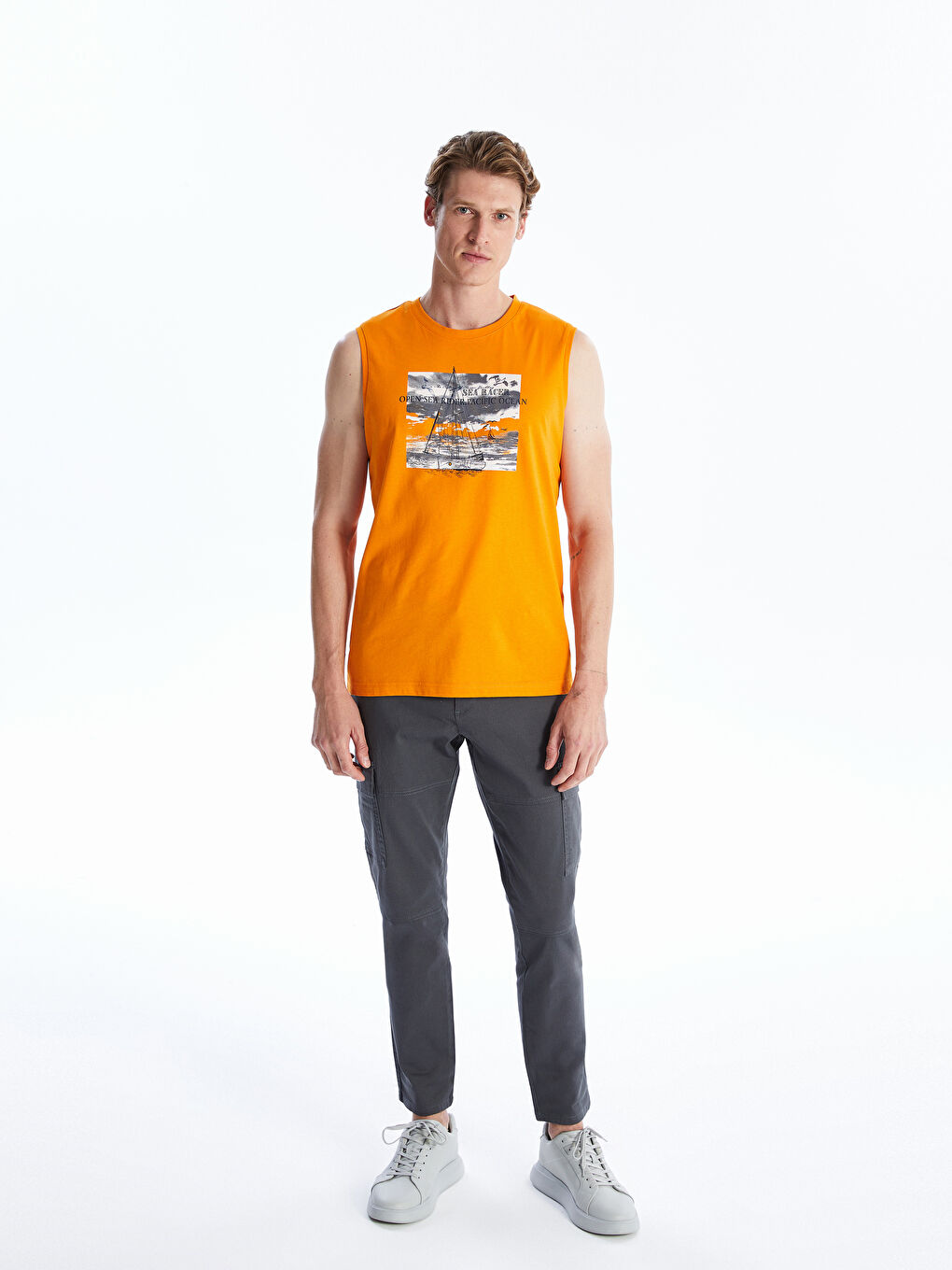 Crew Neck Printed Men's Sleeveless T-Shirt -S4BD18Z8-FFP