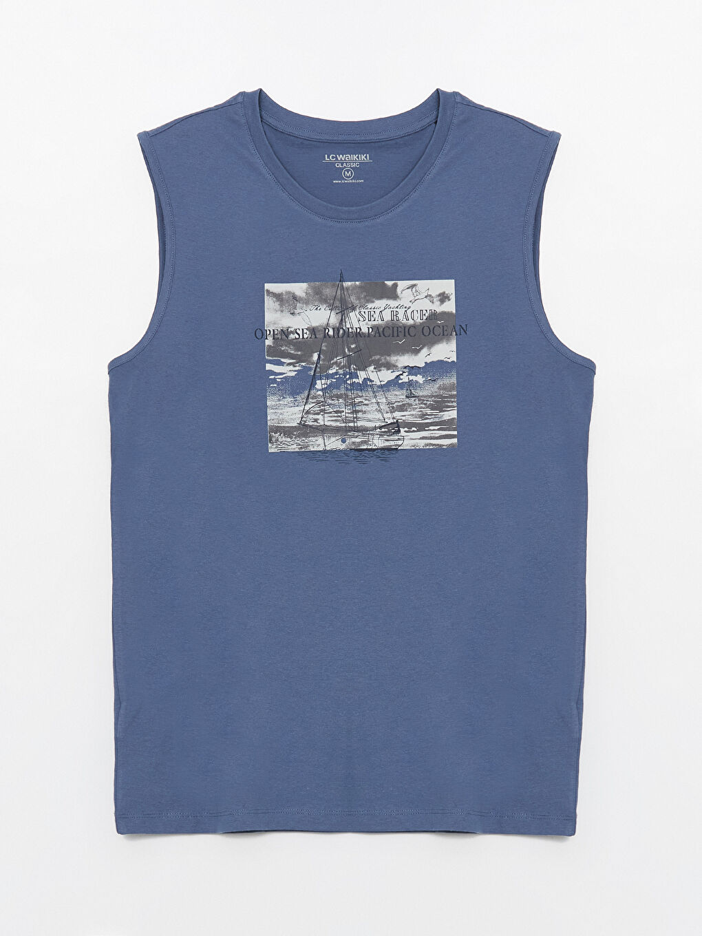 تيشيرت بدون أكمام مطبوع بياقة دائرية للرجال-5