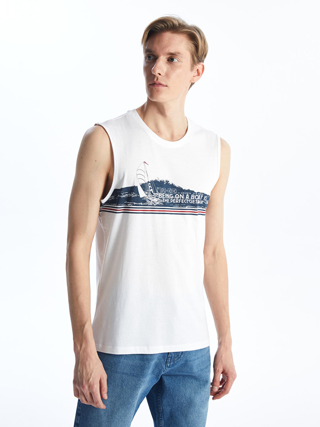 Crew Neck Printed Men's Sleeveless T-Shirt -S4BD36Z8-Q6K