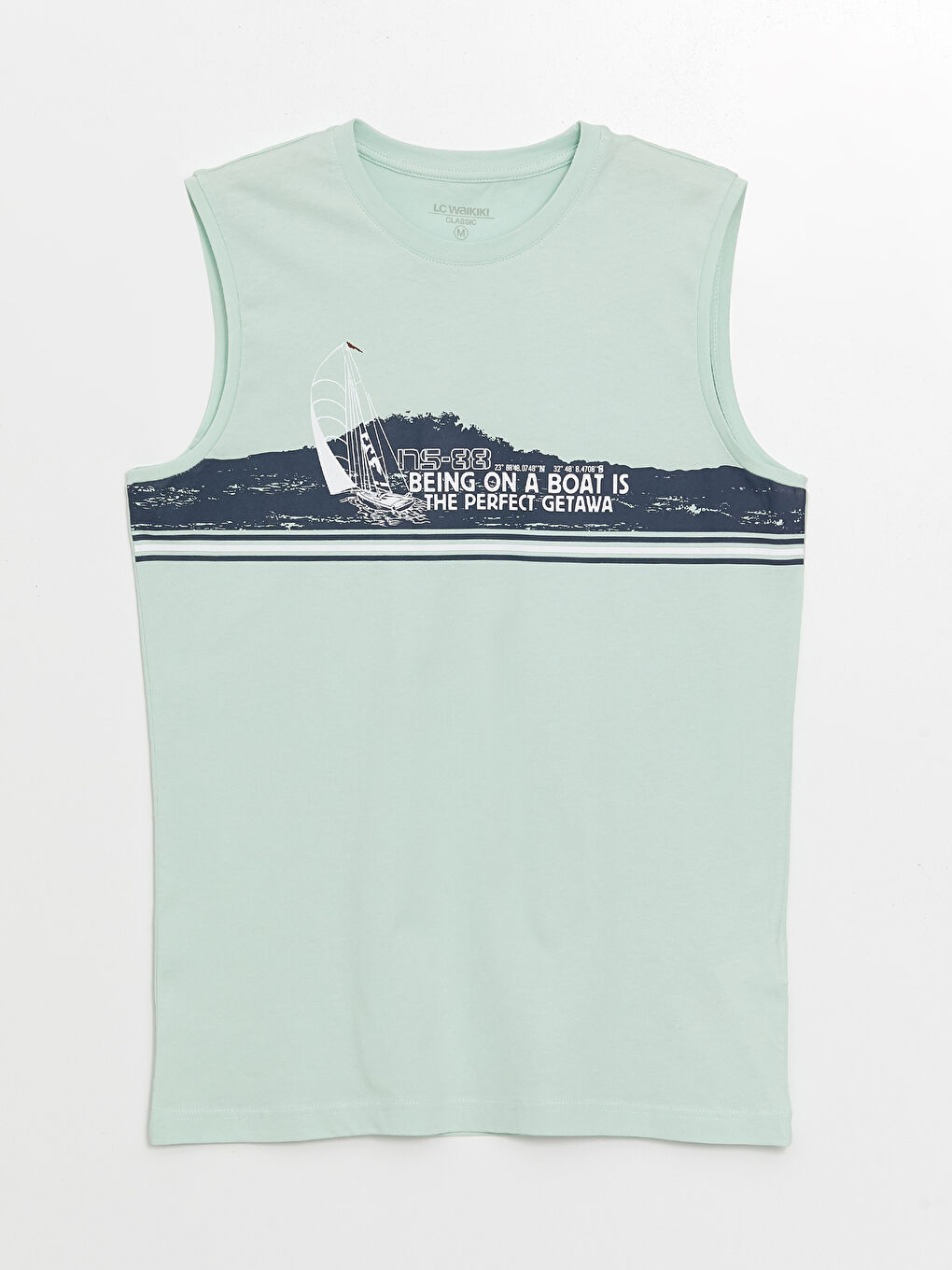 Yeşil Bisiklet Yaka Baskılı Erkek Kolsuz Tişört-5