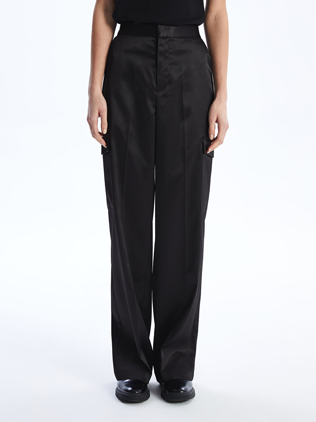 Elastic Waist Plain Satin Women's Trousers -S4BD83Z8-CVL