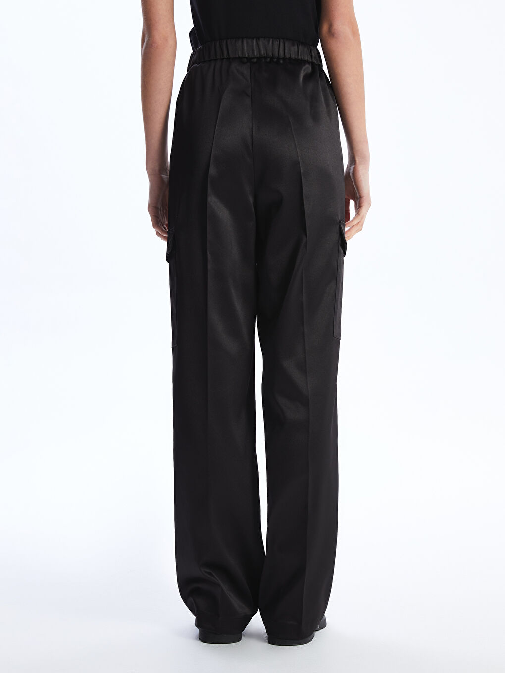Elastic Waist Plain Satin Women's Trousers -S4BD83Z8-CVL