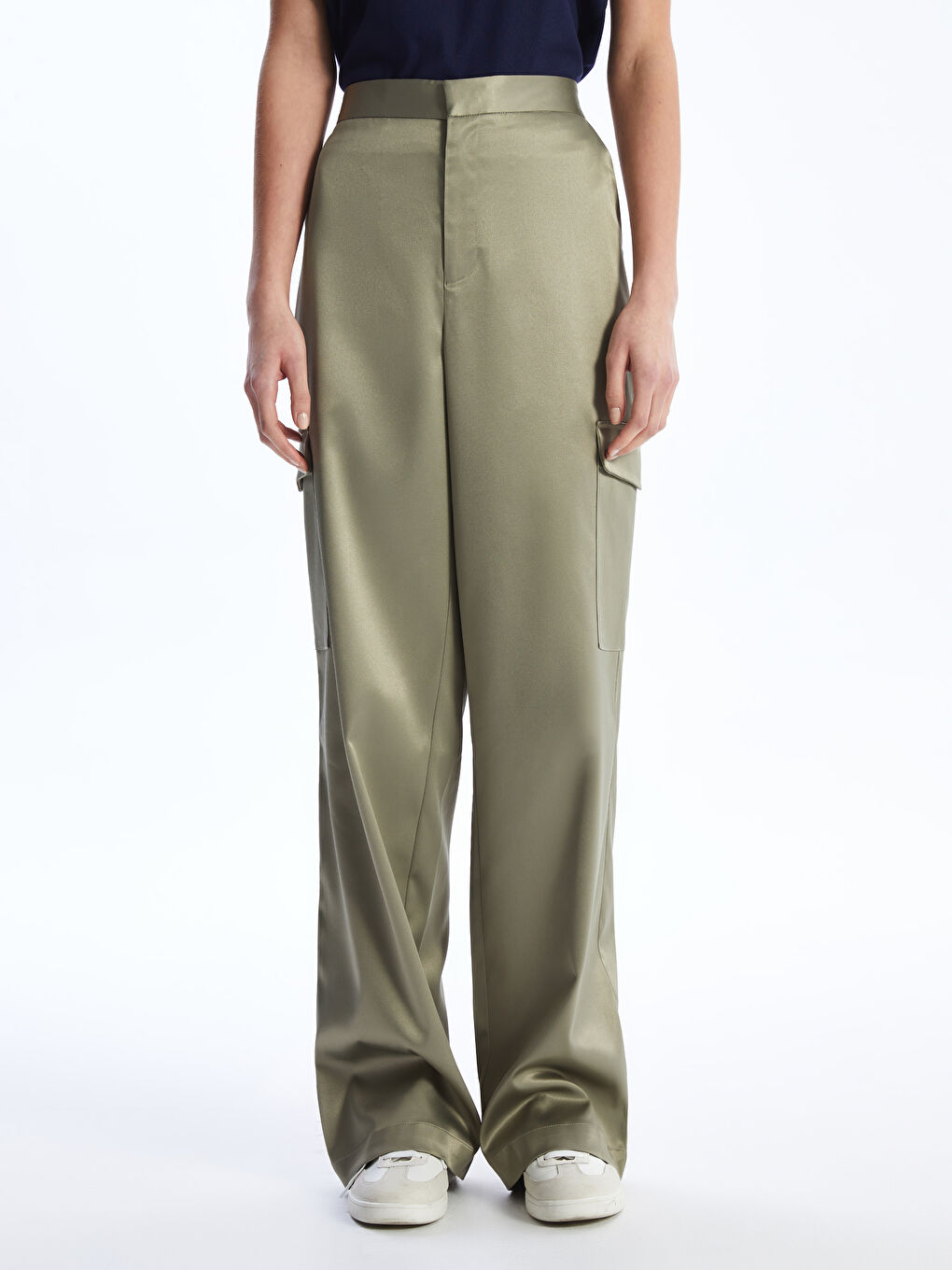 Әйелдерге арналған серпімді белді өрнексіз сатин шалбар-3