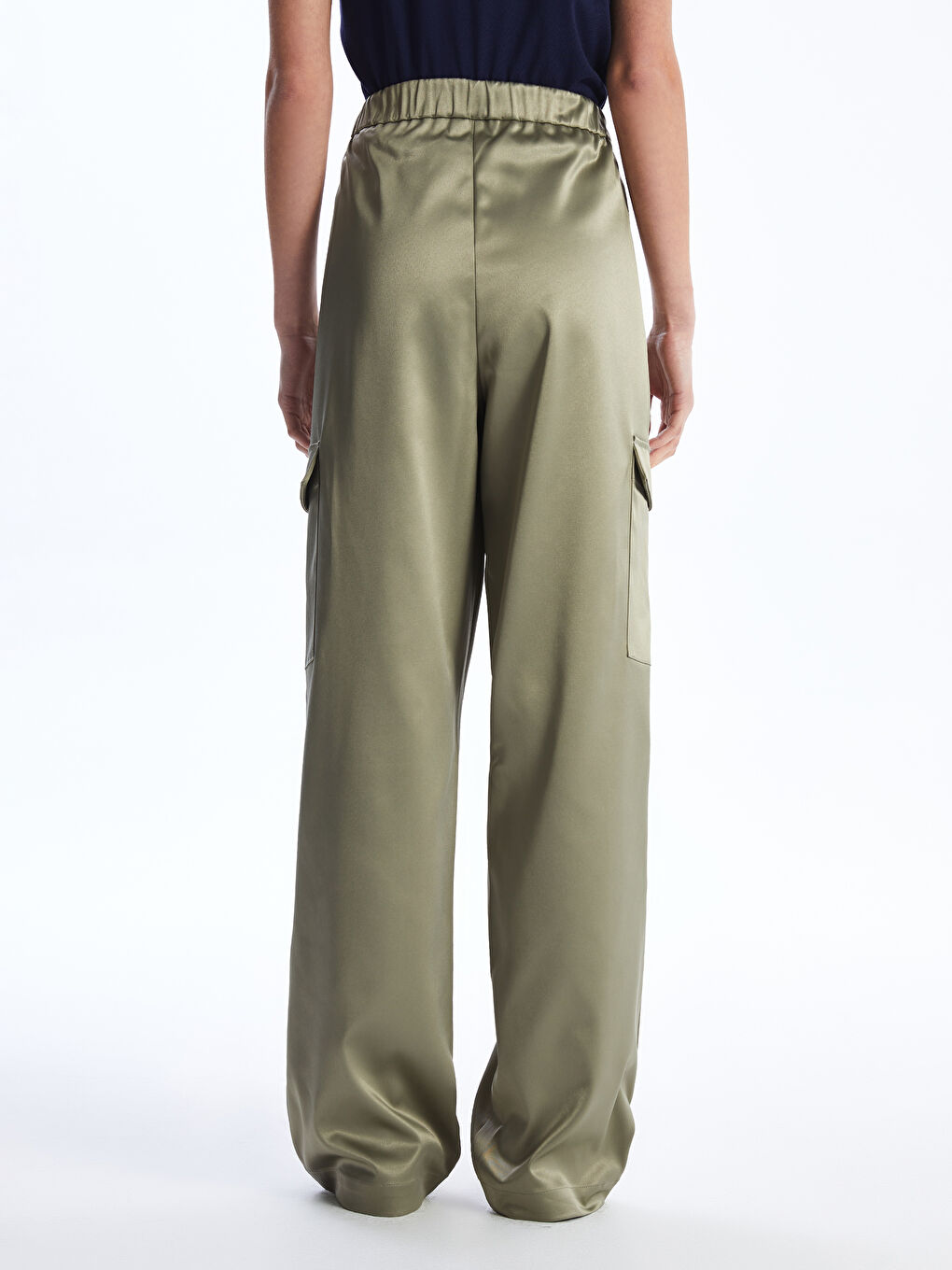 Әйелдерге арналған серпімді белді өрнексіз сатин шалбар-4