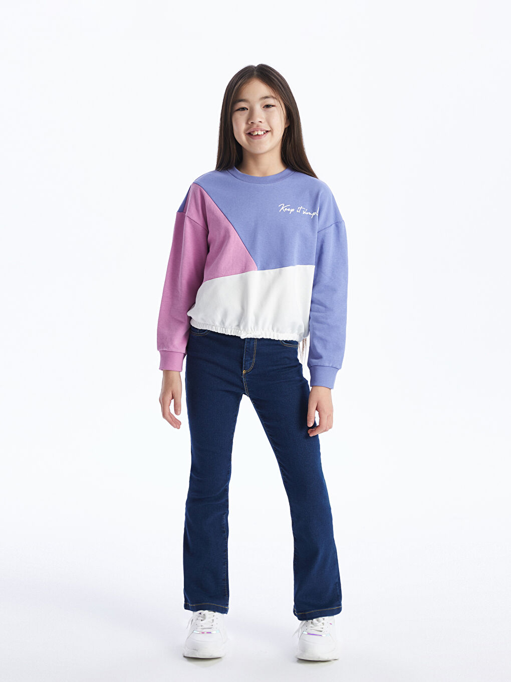 LCW Kids Karışık Bisiklet Yaka Renk Bloklu Uzun Kollu Kız Çocuk Sweatshirt - 1