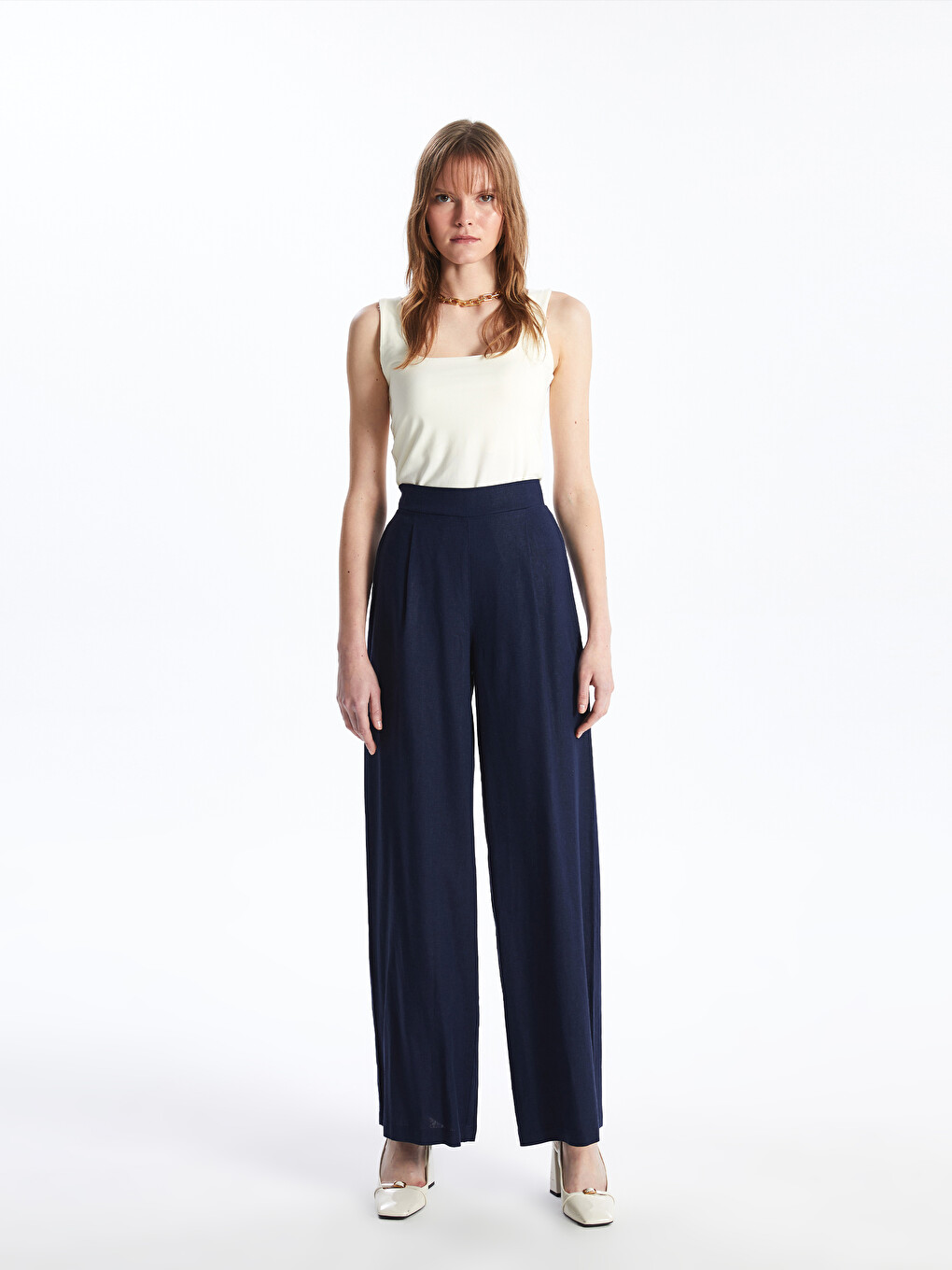 Elastic Waist Plain Wide Leg Women's Trousers-1