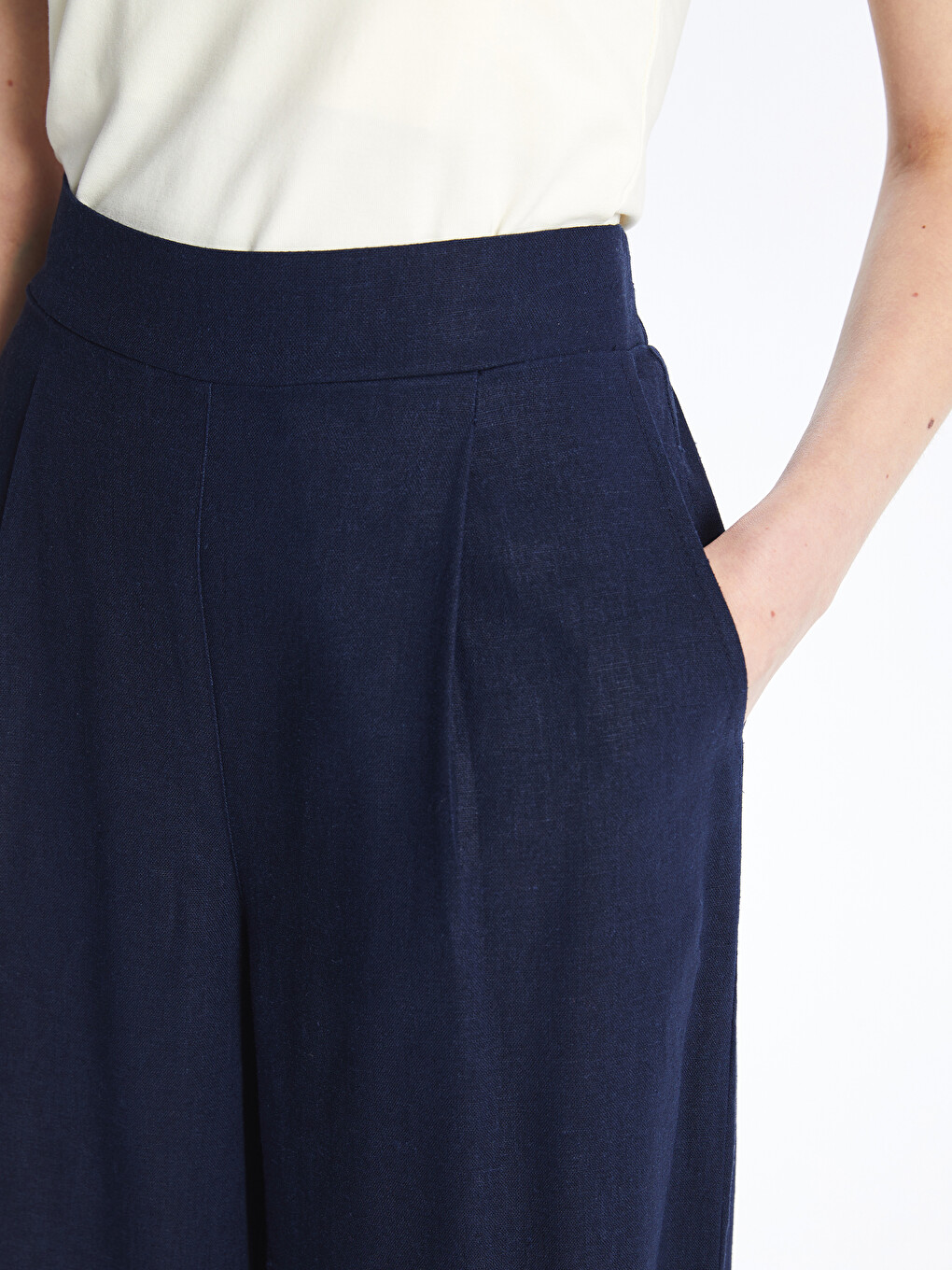 Elastic Waist Plain Wide Leg Women's Trousers-2