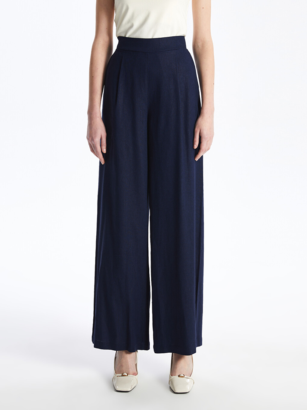Elastic Waist Plain Wide Leg Women's Trousers-3