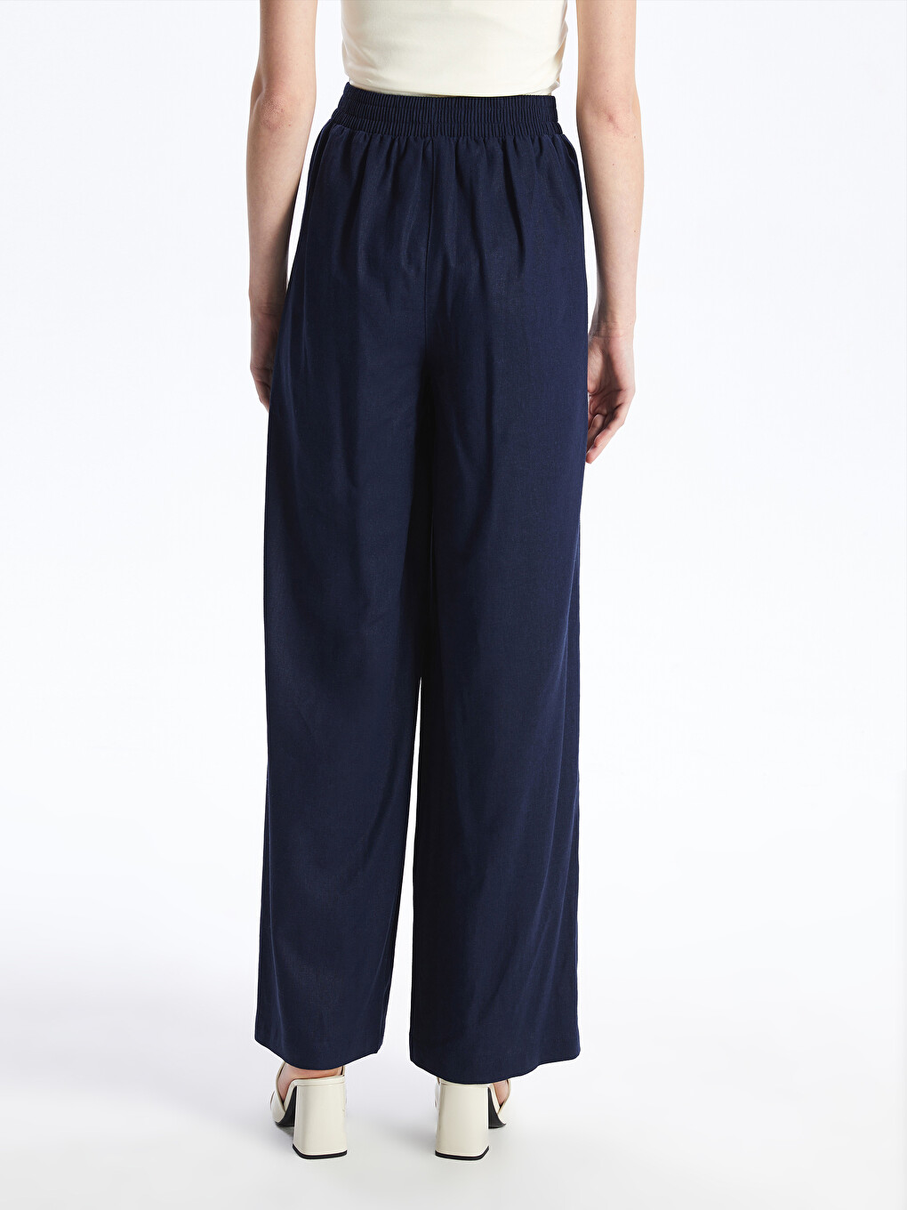 Elastic Waist Plain Wide Leg Women's Trousers-4