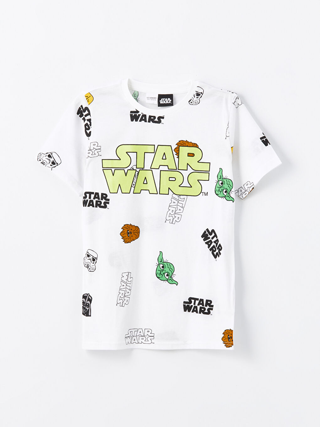 LCW Kids Beyaz Baskılı Bisiklet Yaka Star Wars Baskılı Kısa Kollu Erkek Çocuk Şortlu Pijama Takımı