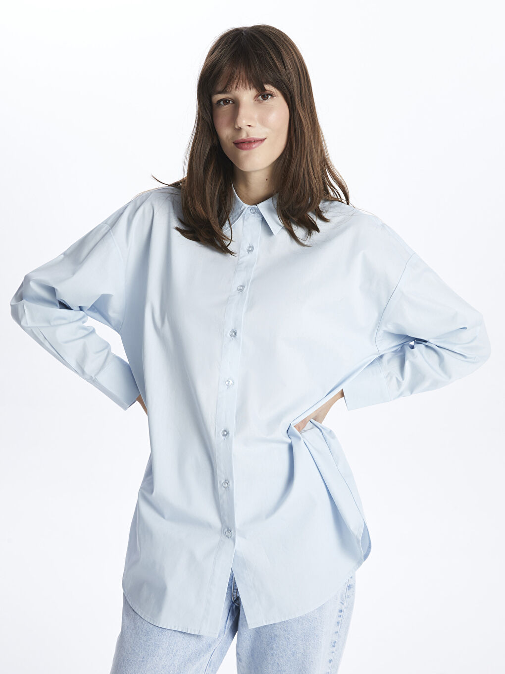 Plain Long Sleeve Oversize Women's Shirt Tunic-1