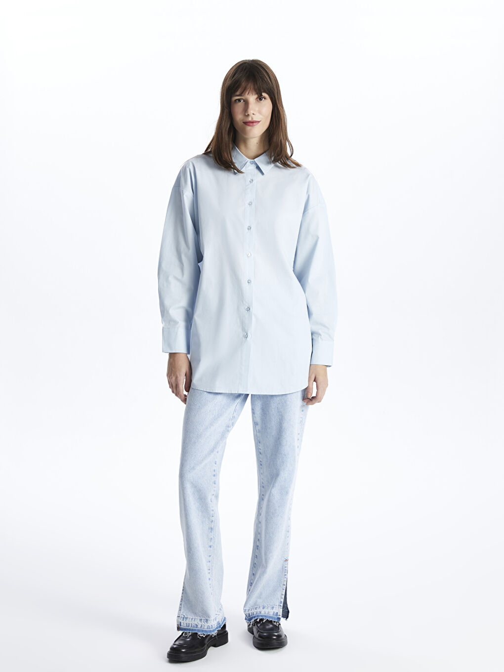 Plain Long Sleeve Oversize Women's Shirt Tunic-2