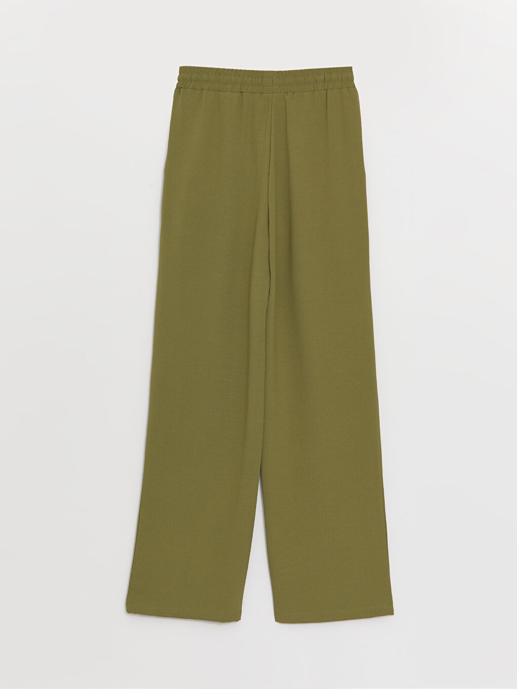 Haki Beli Lastikli Düz Geniş Paça Kadın Pantolon-5