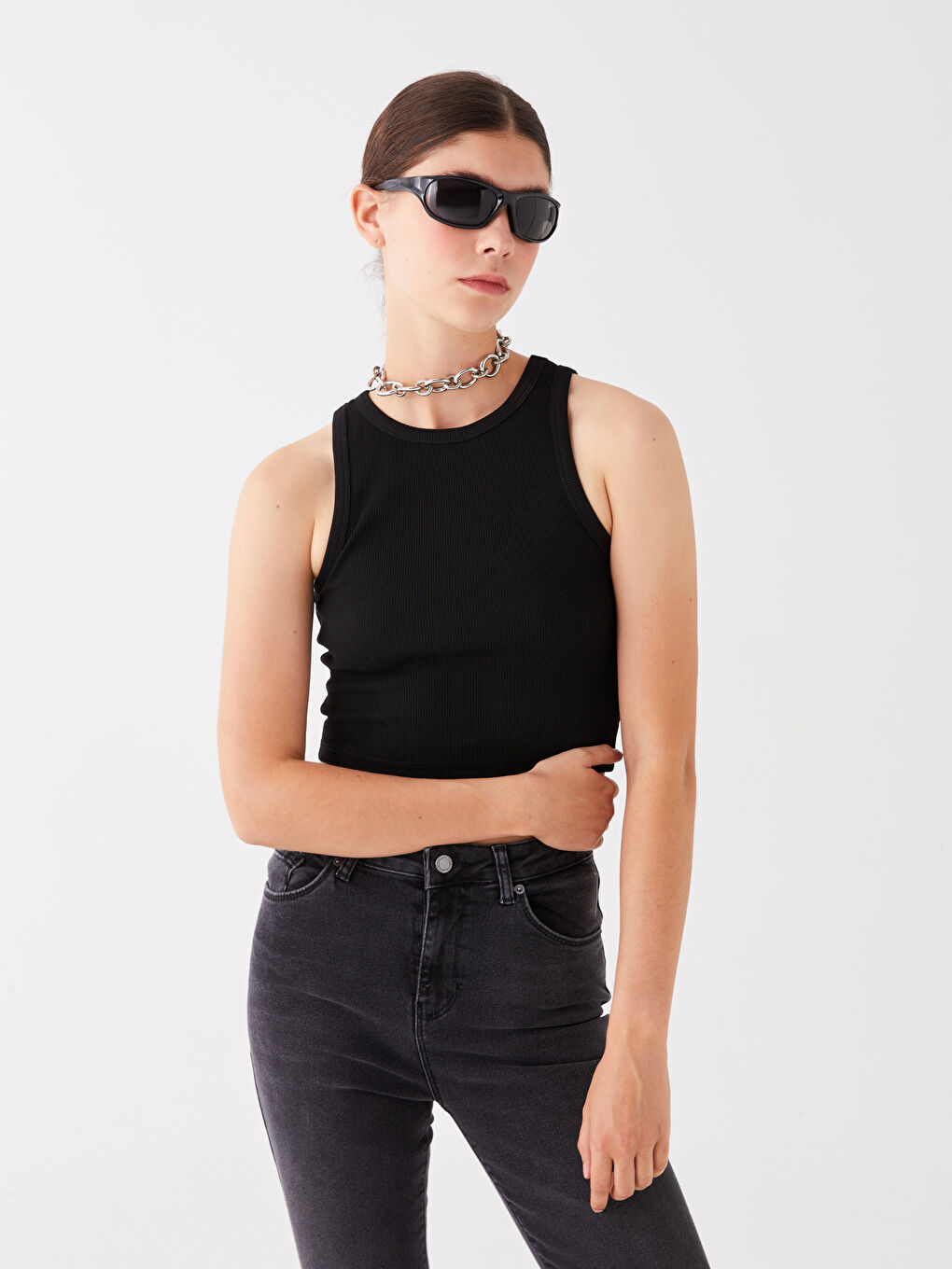 Women's Crew Neck Plain Crop -S4BE91Z8-CVL
