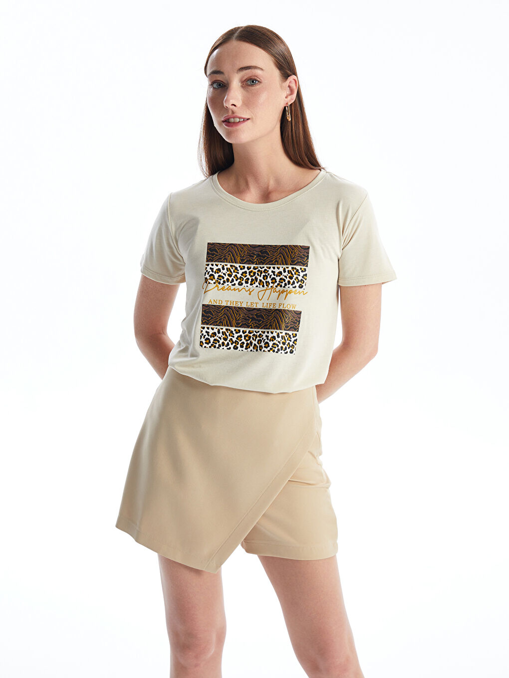 Crew Neck Printed Short Sleeve Women's T-Shirt -S4BE93Z8-FX0