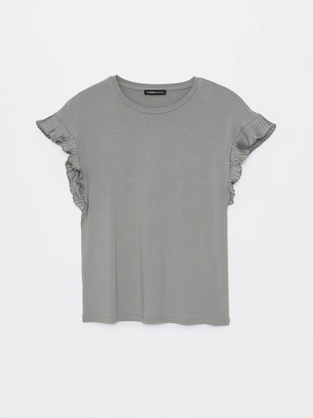 Yeşil Bisiklet Yaka Düz Kısa Kollu Kadın Tişört-5