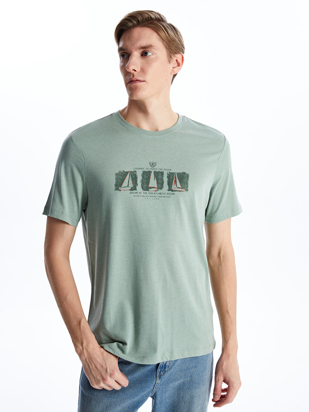 Crew Neck Short Sleeve Printed Combed Cotton Men's T-shirt -S4BF20Z8-LAF