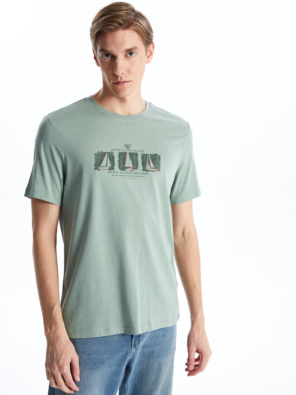 Crew Neck Short Sleeve Printed Combed Cotton Men's T-shirt -S4BF20Z8-LAF
