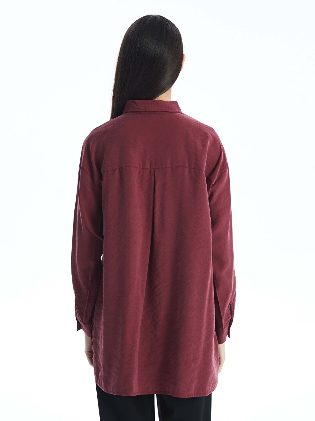 LCW Modest Bordo Düz Uzun Kollu Oversize Kadın Gömlek Tunik - 4