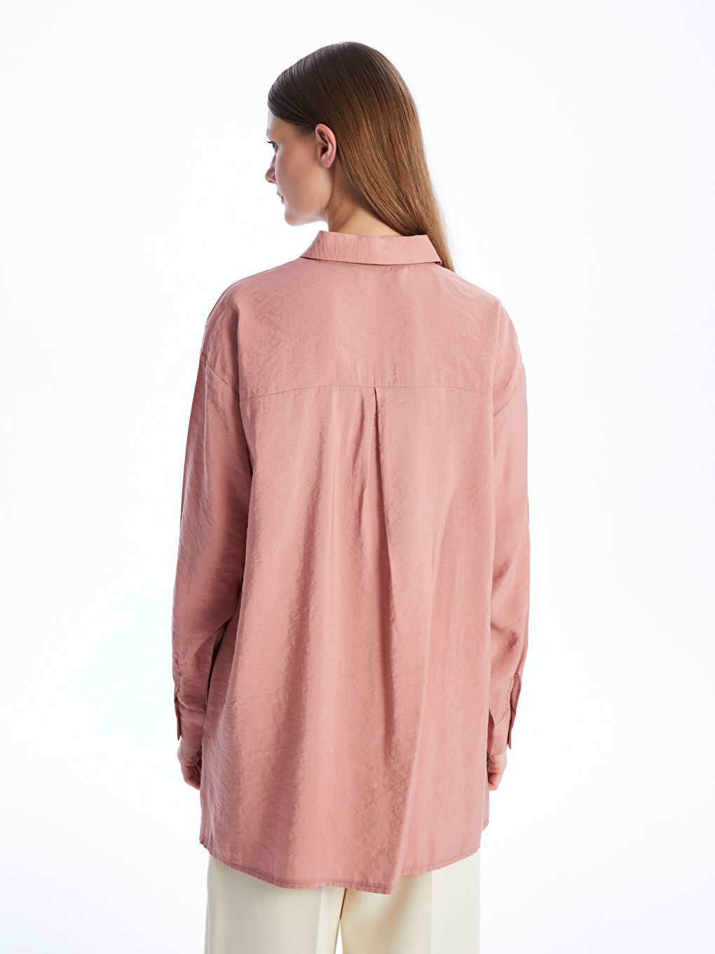 LCW Modest Pembe Düz Uzun Kollu Oversize Kadın Gömlek Tunik - 4