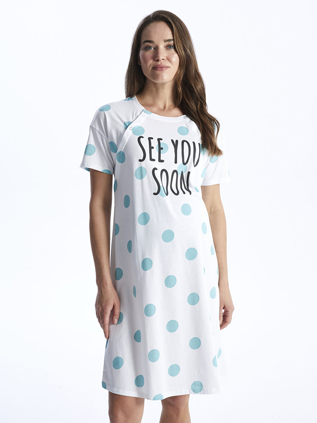 Rundhalsausschnitt Bedrucktes Kurzarm Mutterschafts-Nachthemd-1