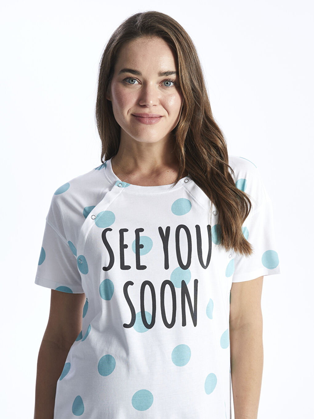 Rundhalsausschnitt Bedrucktes Kurzarm Mutterschafts-Nachthemd-2