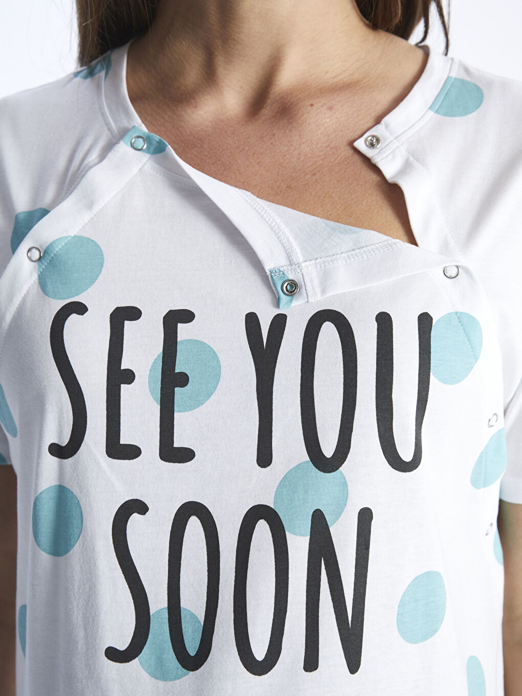 Rundhalsausschnitt Bedrucktes Kurzarm Mutterschafts-Nachthemd-3