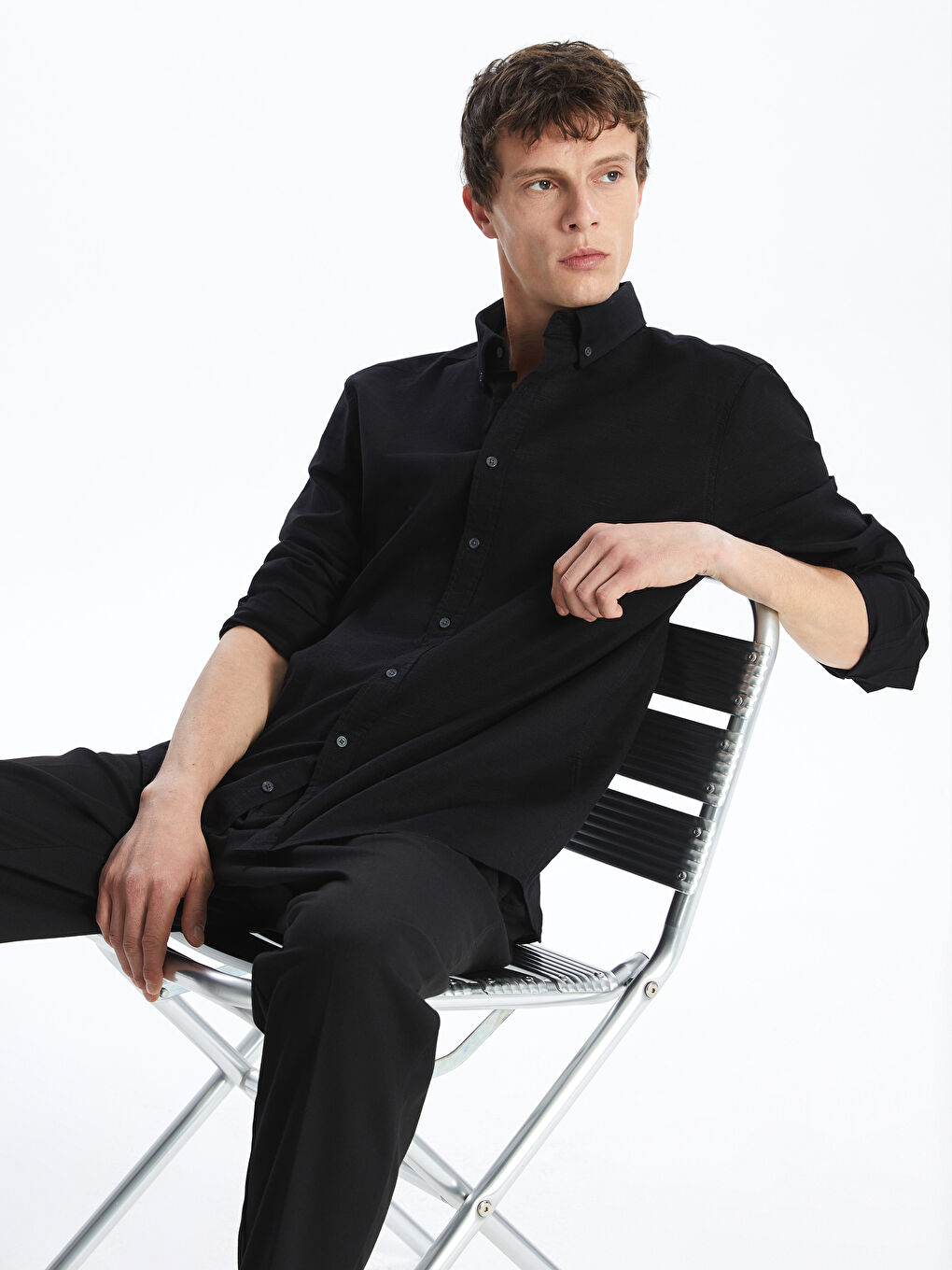 Slim Fit Long Sleeve Poplin Men's Shirt -S4BF53Z8-CVL