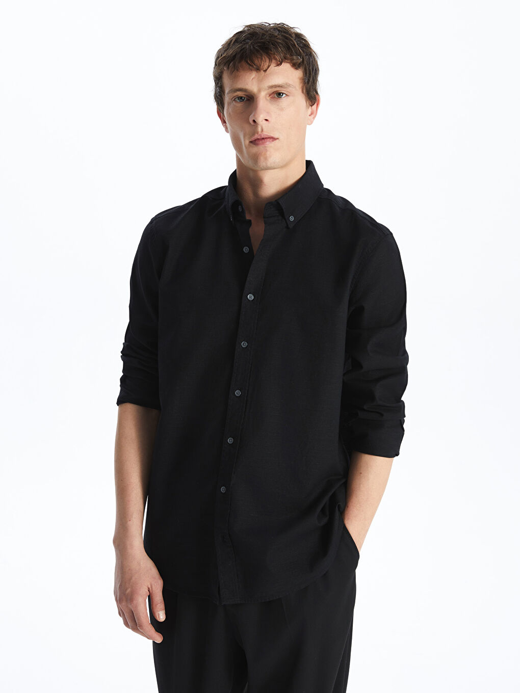 Slim Fit Long Sleeve Poplin Men's Shirt -S4BF53Z8-CVL