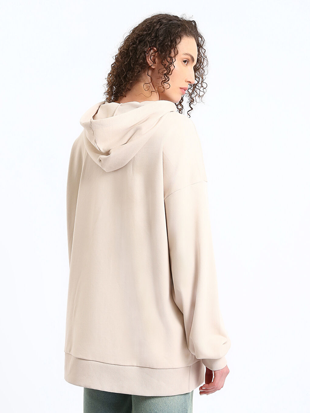 Hooded Plain Oversize Women's Zip-Up Sweatshirt-4