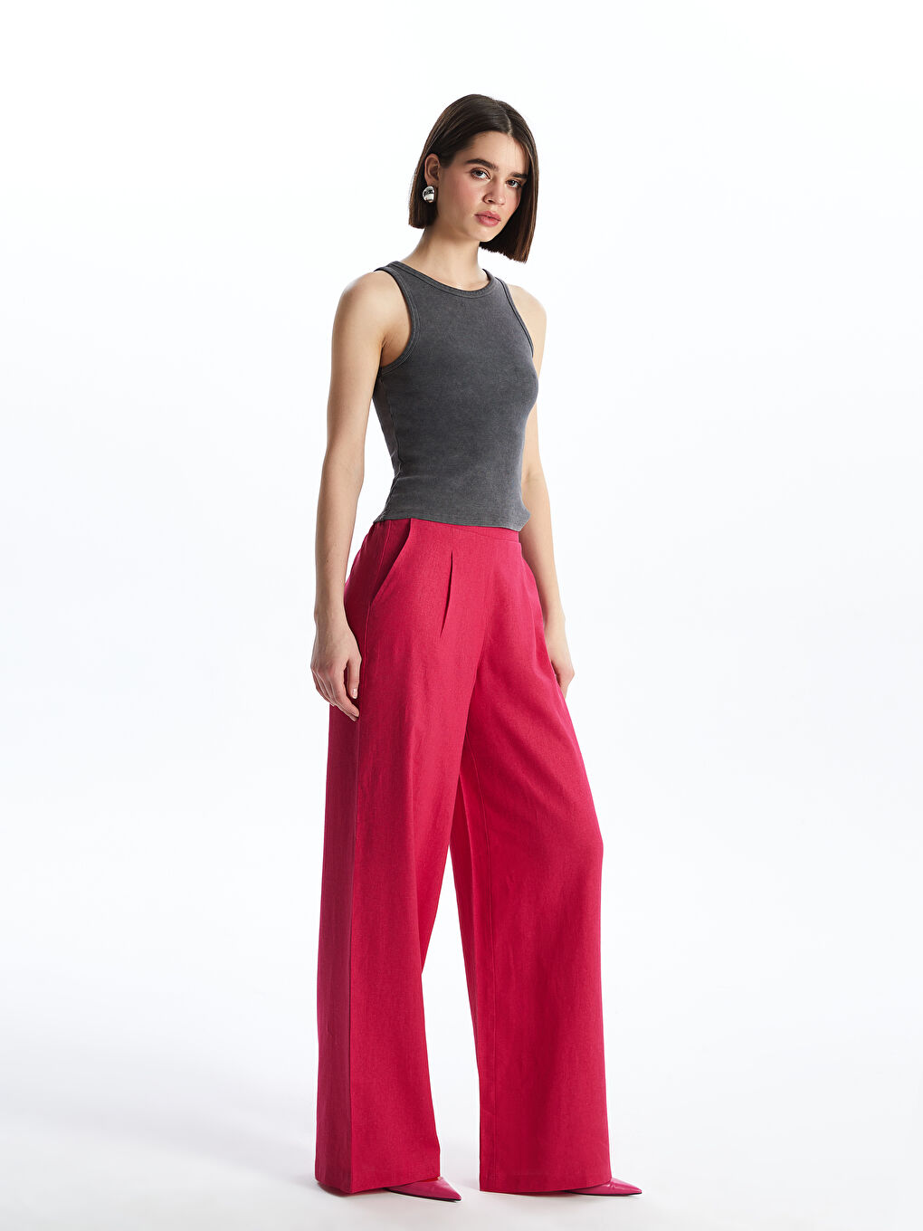 LCW Vision Pantalone od mešavine lana sa elastičnim strukom za žene -S4BF75Z8-VHH
