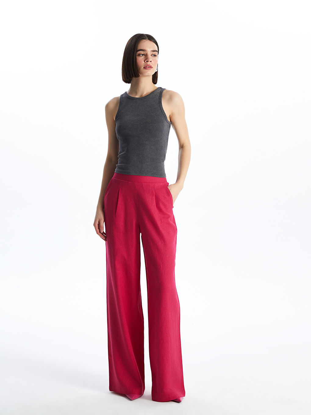 LCW Vision Pantalone od mešavine lana sa elastičnim strukom za žene -S4BF75Z8-VHH